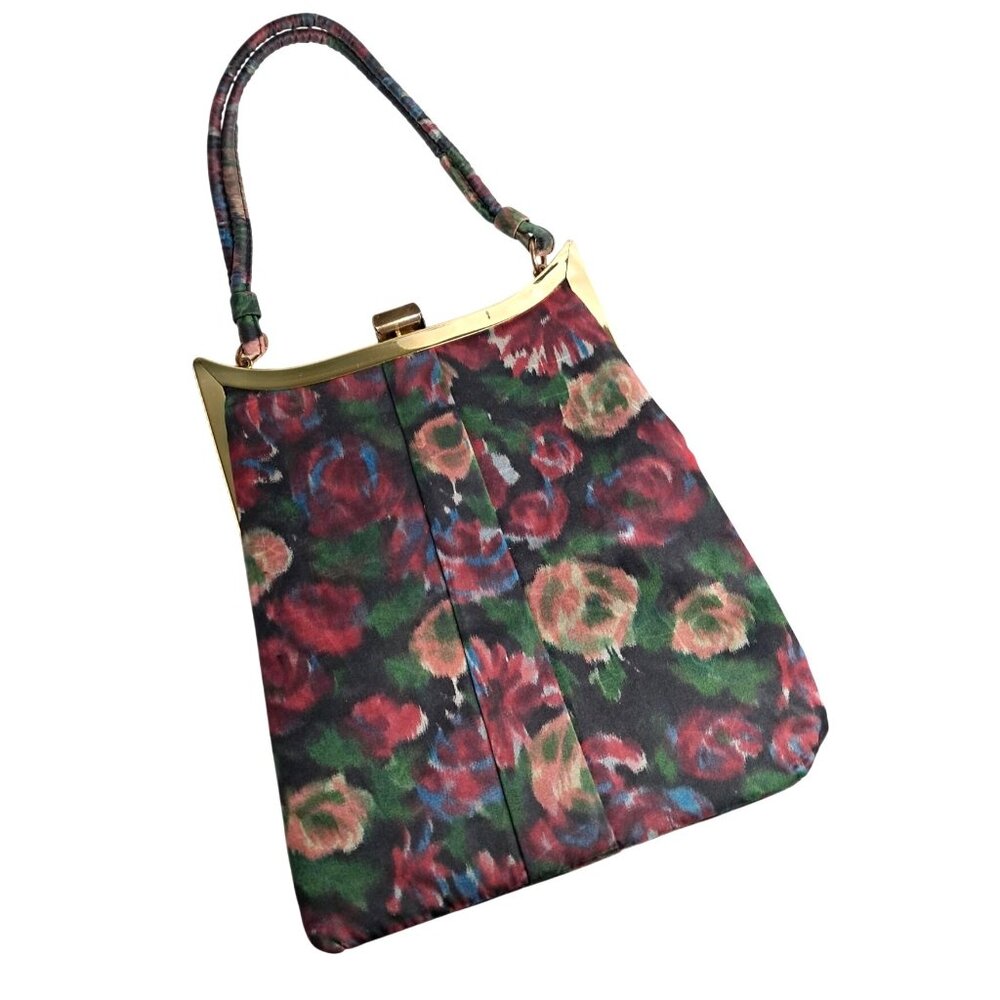 Vintage‎ Paristyle Floral Print Handbag With Gold-Tone Frame & Handle Bag